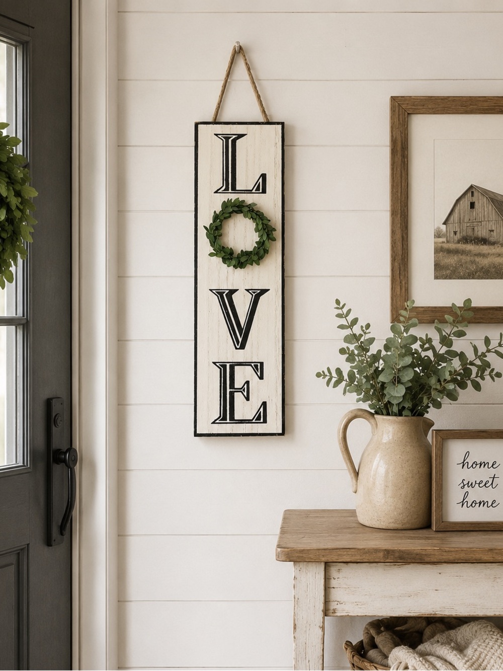 Farmhouse Wall Decor Hanging Wooden Sign LOVE with greenery accent nwot obo